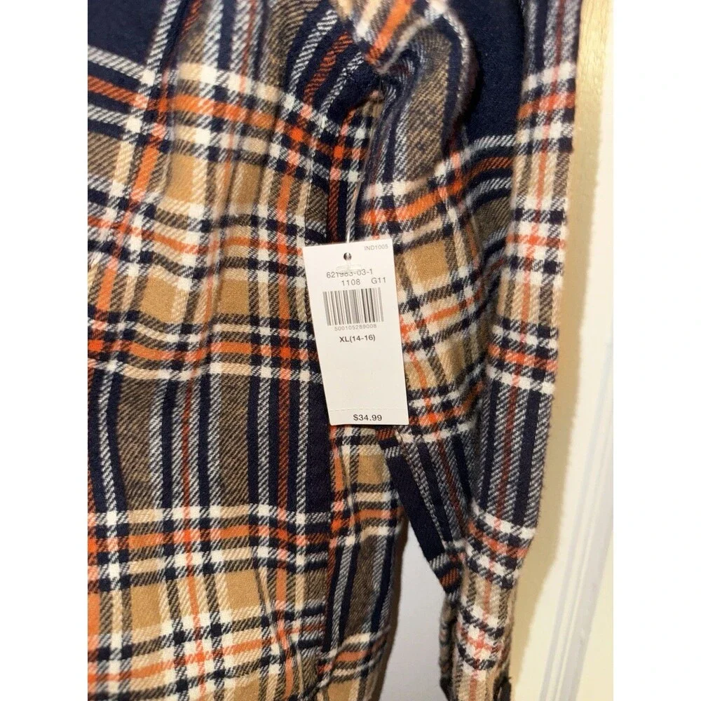 Old Navy Kids Boys Size XL (14-16) Plaid Long Sleeve Flannel Hooded Shirt
